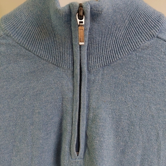 LL Bean‎ Blue Large Reg Shirt Pullover Zip Moc Neck Cotton Cashmere Sweater Soft - Picture 7 of 7